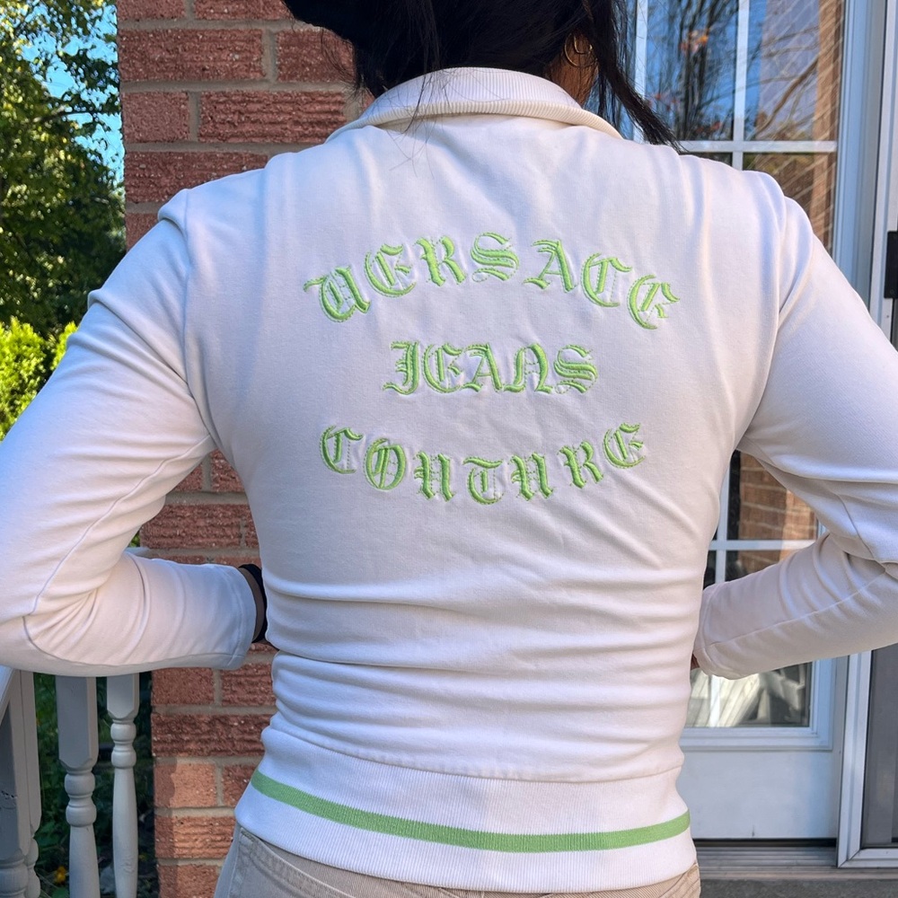 Versace White Hoodie with Green Embroidery